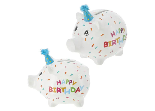 Kleines Happy Birthday Sparschwein, ca. 14x12 cm – Ideales Spar-Geschenk TK Gruppe® Grosshandel 