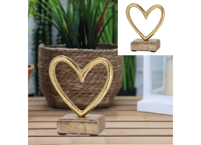 Kleines Herz auf dekorativem Sockel, goldfarben, 10x10cm – Perfekt für elegante Dekoration und Geschenke TK Gruppe® Grosshandel 