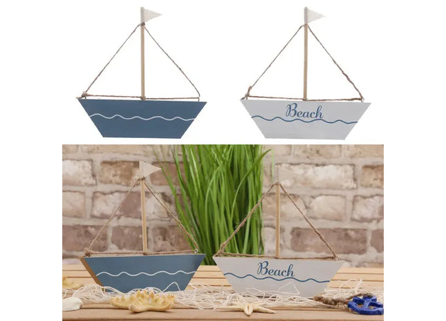 Kleines Holzboot Deko-Set, 2 Stück, 16cm – Maritimer Wohnschmuck TK Gruppe® Grosshandel 
