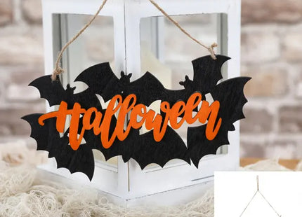 Kleines Holzschild für Halloween, zum Aufhängen, Ca. 22x11 cm – Gruselige Deko TK Gruppe® Grosshandel 