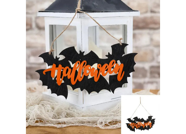 Kleines Holzschild für Halloween, zum Aufhängen, Ca. 22x11 cm – Gruselige Deko TK Gruppe® Grosshandel 