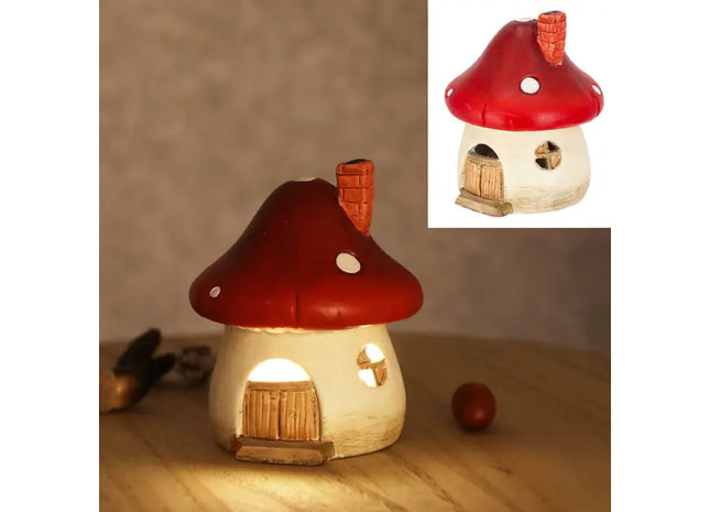Kleines LED Pilzhaus – Leuchtendes Feenhaus Dekor, ca. 9x12cm, Verzauberte Wohnaccessoires TK Gruppe® Grosshandel 