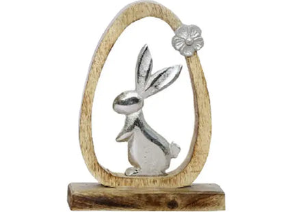 Kleines Osterdekor Ei mit Hase auf Standfuß, 22 cm Höhe, Frühlingsdeko TK Gruppe® Grosshandel 