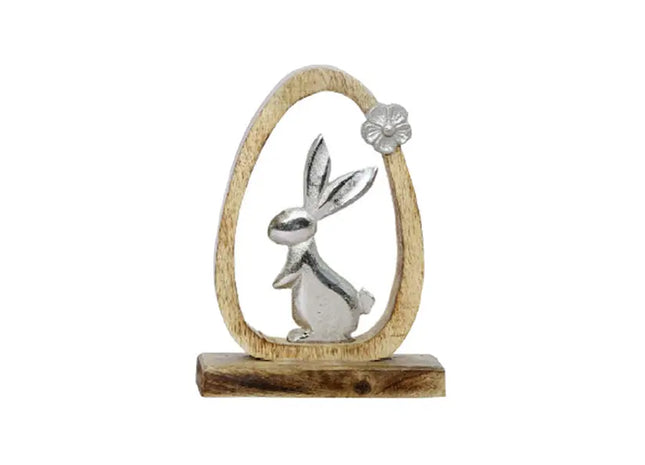 Kleines Osterdekor Ei mit Hase auf Standfuß, 22 cm Höhe, Frühlingsdeko TK Gruppe® Grosshandel 