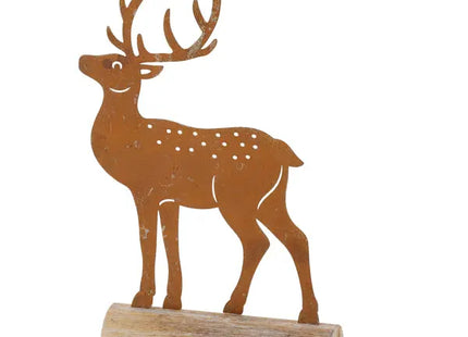 Kleines Rentier auf Holzsockel, Rostoptik, ca. 18cm Hoch - Dekorative Weihnachtsfigur TK Gruppe® Grosshandel 