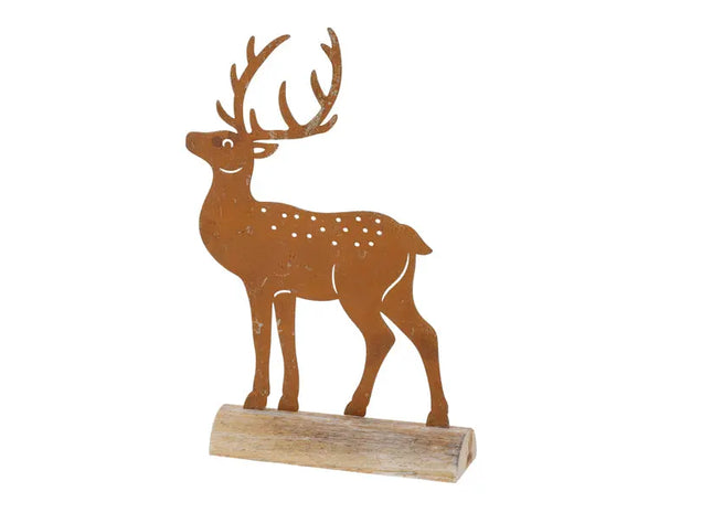 Kleines Rentier auf Holzsockel, Rostoptik, ca. 18cm Hoch - Dekorative Weihnachtsfigur TK Gruppe® Grosshandel 