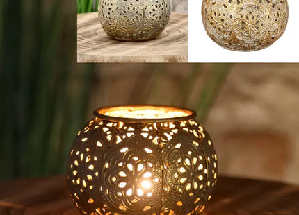 Kleines Rundes Mandala Windlicht aus Glas, Höhe ca. 7 cm TK Gruppe® Grosshandel 