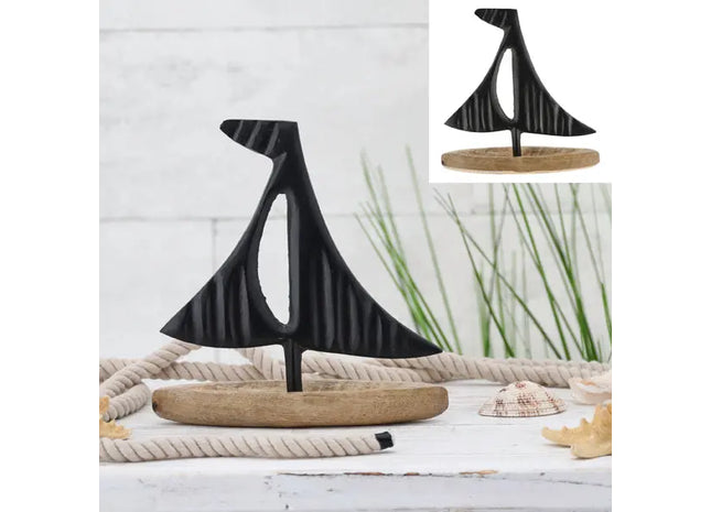 Kleines Schwarz-Mango-farbenes Segelboot, ca. 20cm Höhe: Nautik-Deko-Highlight TK Gruppe® Grosshandel 