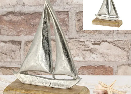Kleines Segelboot aus Silber auf Sockel, Maritimes Flair, 17 cm Höhe TK Gruppe® Grosshandel 