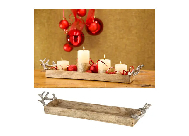 Kleines Serviertablett mit Geweihgriffen - Rustikale Eleganz, ca. 60x13cm TK Gruppe® Grosshandel 