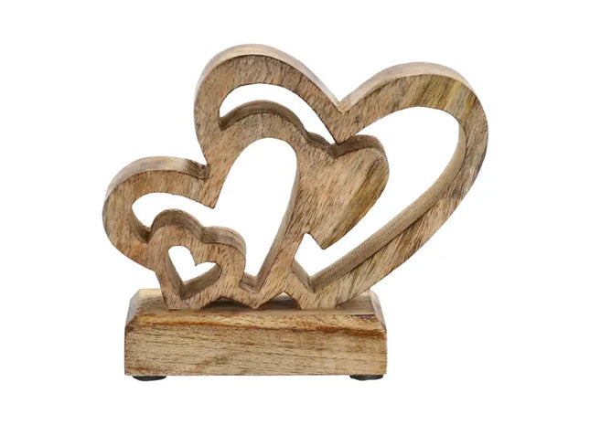 Kleines goldenes Herz auf Sockel, Mangoholz, 11cm - Zierliches Dekorationsstück TK Gruppe® Grosshandel 