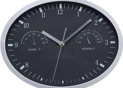 Klima-Kontroll Wanduhr - Hygrometer, Thermometer, Modernes Schwarz, 30 cm TK Gruppe® Grosshandel 