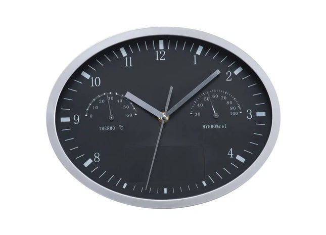 Klima-Kontroll Wanduhr - Hygrometer, Thermometer, Modernes Schwarz, 30 cm TK Gruppe® Grosshandel 