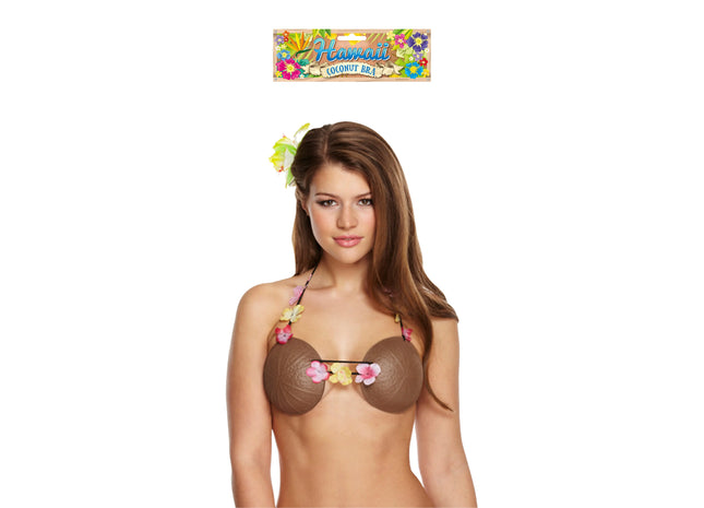 Kokosnuss-BH für Erwachsene mit Blumen – tropisches Party-Accessoire TK Gruppe® Grosshandel 