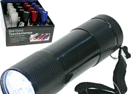 Kompakte 9-LED Taschenlampe, 9cm, Ohne Batterie, Verpackt im Display TK Gruppe® Grosshandel 