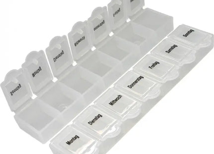 Kompakte Tablettenbox für 7 Tage, 15x3x2 cm - Wöchentlicher Medikamentenplaner TK Gruppe® Grosshandel 