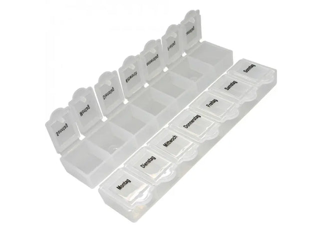 Kompakte Tablettenbox für 7 Tage, 15x3x2 cm - Wöchentlicher Medikamentenplaner TK Gruppe® Grosshandel 