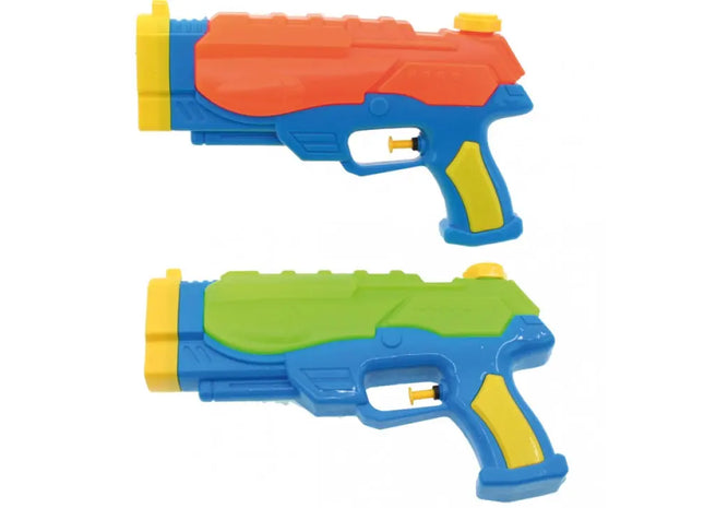 Kompakte Wasserpistole 24x14cm, 2 Farben sortiert, mit Tank - Mobiler Spritzspaß TK Gruppe® Grosshandel 
