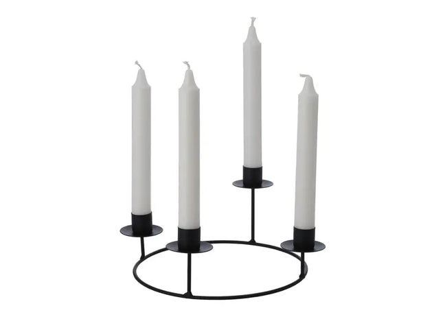 Kompakter DIY Adventskranz mit Stabkerzenhaltern, Schwarz, 25x10 cm TK Gruppe® Grosshandel 