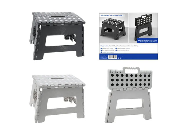 Kompakter Faltbarer Hocker, Schnell-Klappsystem, 3 Sekunden Aufbau, Maße 32x25x22cm TK Gruppe® Grosshandel 