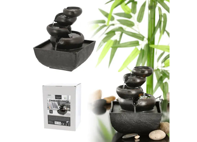 Kompakter LED-Zimmerbrunnen, 16cm Hoch – Entspannendes Wasserspiel für den Schreibtisch TK Gruppe® Grosshandel 