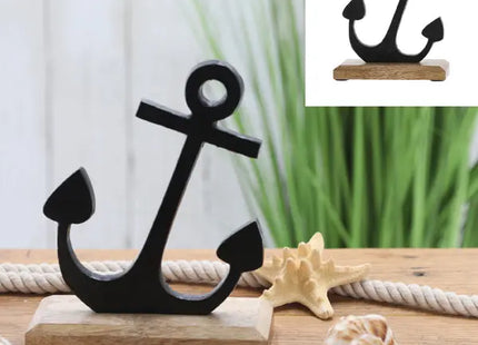 Kompakter Schwarzer Anker auf Ständer, Elegantes Nautik-Accessoire, 18 cm Hoch TK Gruppe® Grosshandel 