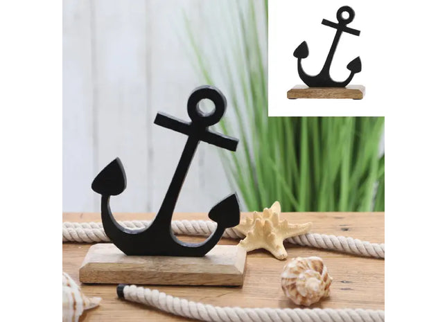 Kompakter Schwarzer Anker auf Ständer, Elegantes Nautik-Accessoire, 18 cm Hoch TK Gruppe® Grosshandel 