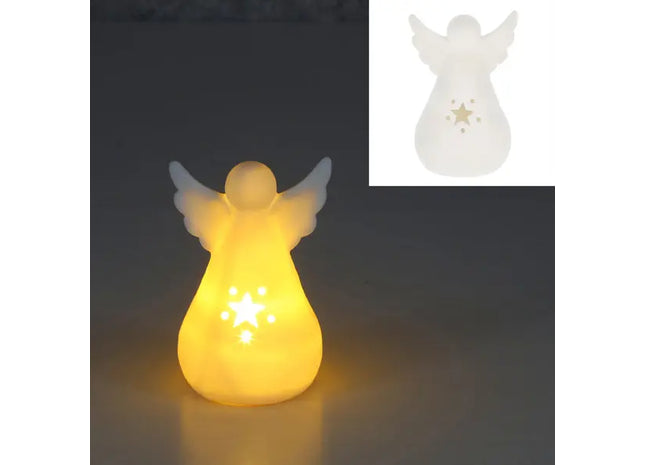 Kompakter Weißer LED-Engel, Bauchige Form, ca. 10cm Höhe TK Gruppe® Grosshandel 