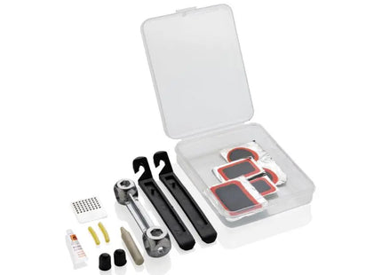 Kompaktes Fahrradreparaturset - transparent & schwarz Multifunktionales Werkzeugset für unterwegs TK Gruppe® Grosshandel 