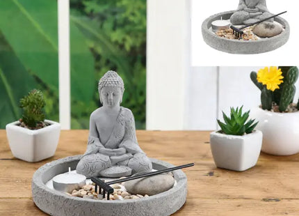 Kompaktes Zen-Garten-Set mit einem Teelicht, Rund, ca. 18 cm Durchmesser TK Gruppe® Grosshandel 