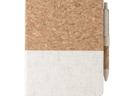Kork-Leinen Notizbuch & Kenzo Weizenstroh Kugelschreiber in Braun, 100% umweltfreundlich TK Gruppe® Grosshandel 
