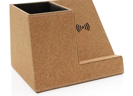 Kork Stiftehalter mit 5W Wireless Charger, Khaki, Multifunktional & Modern TK Gruppe® Grosshandel 