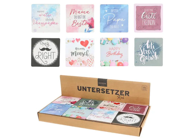 Korkuntersetzer Set, 12 Stück, Quadratisch 9,5x9,5 cm, Natürlicher Tischschutz TK Gruppe® Grosshandel 