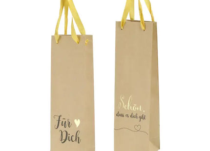 Kraftpapier Flaschentüten mit Sprüchen, 2er-Set, ca. 35cm Höhe – Stilvolle Geschenkverpackung TK Gruppe® Grosshandel 