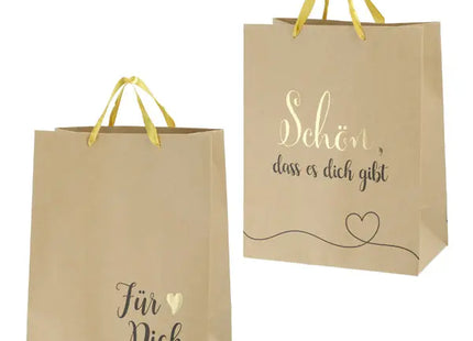 Kraftpapier Geschenktüten mit Sprüchen - 2er Set, Größe M, ca. 34cmH, Umweltfreundliche Verpackung TK Gruppe® Grosshandel 