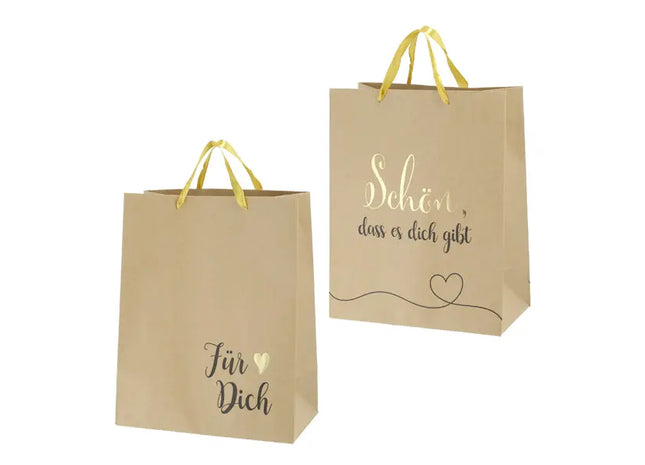 Kraftpapier Geschenktüten mit Sprüchen - 2er Set, Größe M, ca. 34cmH, Umweltfreundliche Verpackung TK Gruppe® Grosshandel 