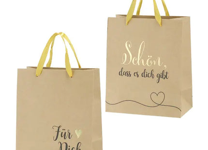 Kraftpapier Geschenktüten mit Sprüchen - 2er Set, Größe S, ca. 24cmH, Umweltfreundliche Geschenkbeutel TK Gruppe® Grosshandel 
