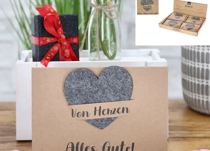 Kraftpapier Grußkarten mit Filzherz, 4er-Set - Handgefertigte Eleganz TK Gruppe® Grosshandel 