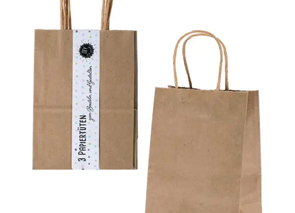 Kraftpapier-Tragetaschen Mittelgroß - 3er Set, 16x21x8 cm TK Gruppe® Grosshandel 
