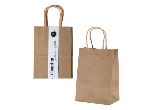 Kraftpapier-Tragetaschen Mittelgroß - 3er Set, 16x21x8 cm TK Gruppe® Grosshandel 