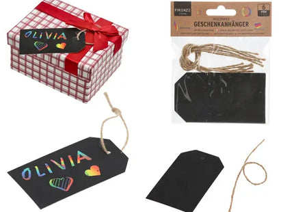 Kratzpapier Geschenkanhänger, 6er Set, Kreative Etiketten, 13cm TK Gruppe® Grosshandel 