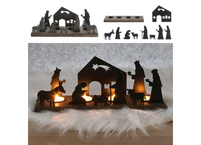 Krippenszene Kerzenhalter, Breite Basis 32cm - Weihnachtliche Dekoration TK Gruppe® Grosshandel 