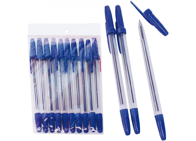Kugelschreiber-Set, 10 Stück mit blauer Kappe, 15,5 cm Länge TK Gruppe® Grosshandel 