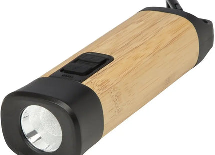 Kuma Taschenlampe aus Bambus & RCS-recyceltem Kunststoff, Karabiner – Natur TK Gruppe® Grosshandel 
