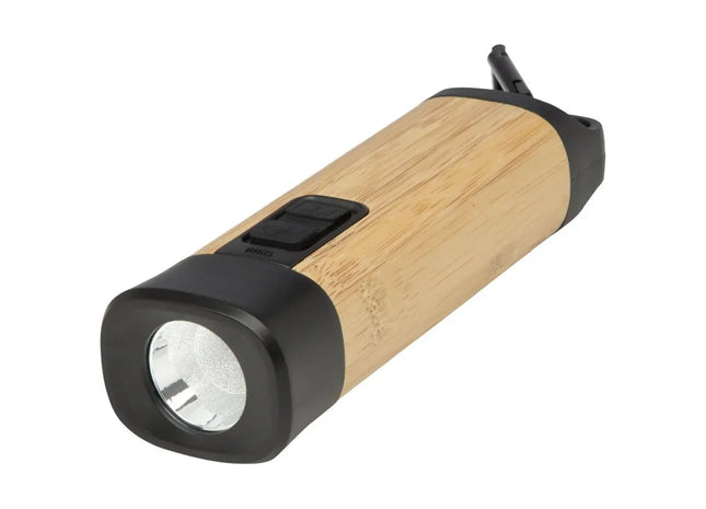 Kuma Taschenlampe aus Bambus & RCS-recyceltem Kunststoff, Karabiner – Natur TK Gruppe® Grosshandel 