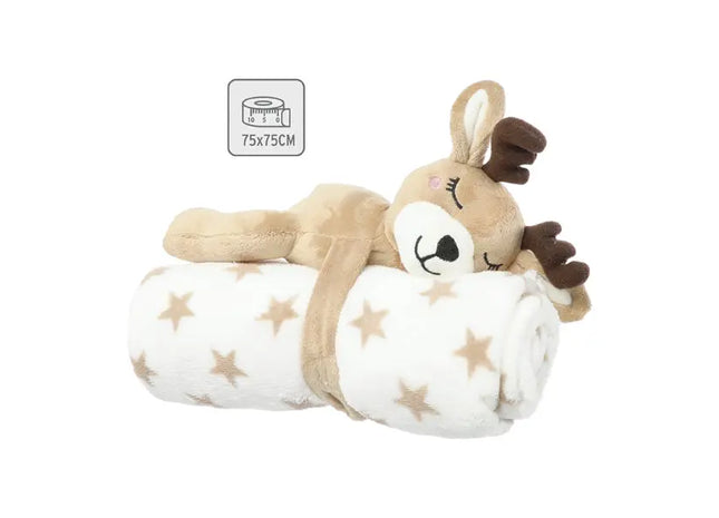Kuscheldecke für Babys, Rentier-Motiv, Weich & Warm, ca. 75x75 cm TK Gruppe® Grosshandel 