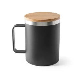 LAUDA Recycelter Edelstahlbecher 420ml mit Bambusdeckel – Schwarz TK Gruppe® Grosshandel 