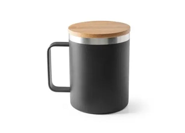 LAUDA Recycelter Edelstahlbecher 420ml mit Bambusdeckel – Schwarz TK Gruppe® Grosshandel 