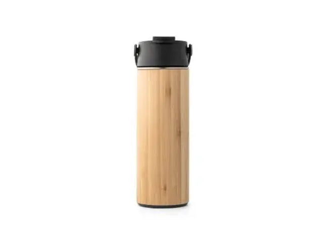 LAVER Bambus & Edelstahl Thermoflasche 440ml in Schwarz – Öko-Elegant TK Gruppe® Grosshandel 