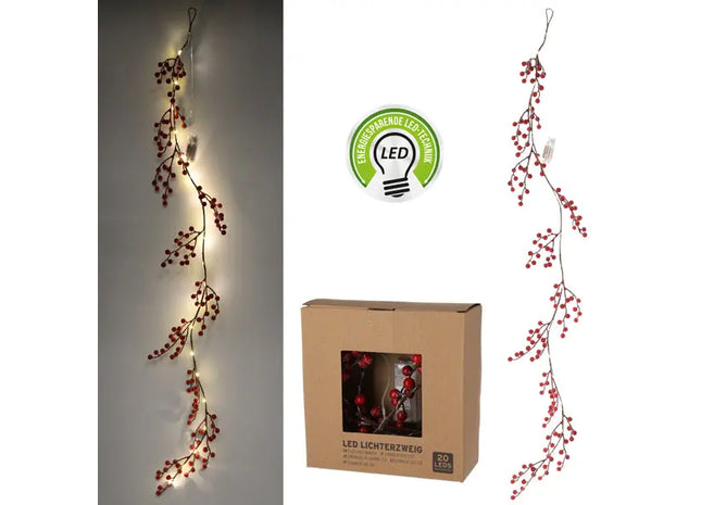 LED-Beerenlichtzweig, Beleuchtete Astdeko, 20 LEDs, 180cm TK Gruppe® Grosshandel 